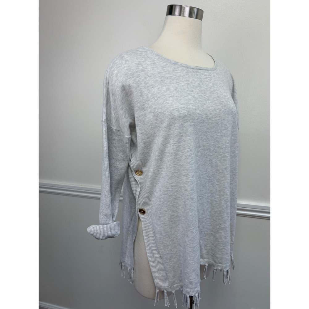 Lilly Pulitzer Ramona Fringe Sweater Size M Heathered Gray Side Buttons